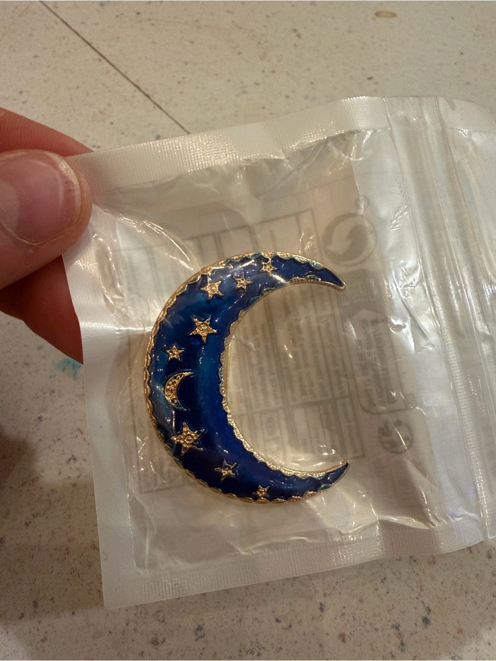Crescent Moon Star Enamel Pin - Blue and Gold